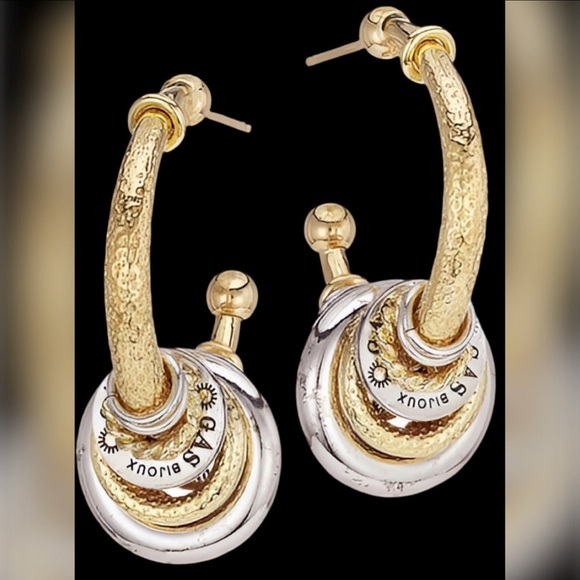 Gas Bijoux Authentic Maranzana Two-Tone Gold And Silver Small Hoop Earrings NWT - Picture 3 of 11